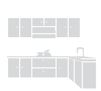 Image of a kitchen showing cupboards and sink faucet